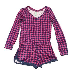 Honeydew Intimates Pink and Blue Houndstooth Romper‎ Size M